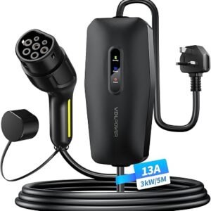 EV Charger 3 Pin Plug 16.4ft/5m 3kW 13A Electric Car Charger Type 2 | 13A, IP65, Plug & Play, LED Indicators, Portable Electric Car Charger for All EVs...