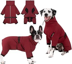 Waterproof Dog Coat with Legs Winter Jacket Warm Fleece Lining Waterproof Dog Jacket Long Sleeve Puppy Raincoat Reflective Zip Warm Dogs Fleece Coat Small Medium Large Dogs Clothes Adjustable