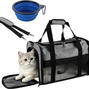 Ghligna Large Cat Carrier Bag, 43x28x28cm, Soft Pet Carrier for Cats 9kg | Dog Carrier Bag, Foldable Cat Travel Carrier with Mat & Bowl, Breathable Mesh...