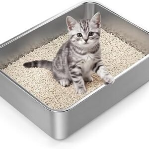 Stainless Steel Cat Litter Box for Kitten, Kitty & Senior Cats Pan