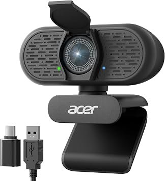 Acer A640 4K Webcam for PC with Sony Sensor PDAF Autofocus AI Noise Canceling Mic Privacy Shutter USB A to C Adapter Computer Camera for Gaming Streaming Meetings Switch 2 Camera Teams Zoom Facetime