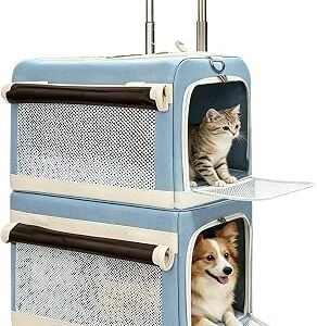 Dog Carrier Backpack, Double Layer Pet Box with Pull Rod and Wheel | Detachable Cat Carrier Backpacks for Traveling Hiking Camping