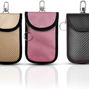 Faraday Pouch for Car Keys | 3 Pack Car Key Signal Blocking Pouch | Anti-Theft Keyless Car Key Bag | RFID Blocker & Fob Protection Pouches for Car Security(Pink?Gold & Black)