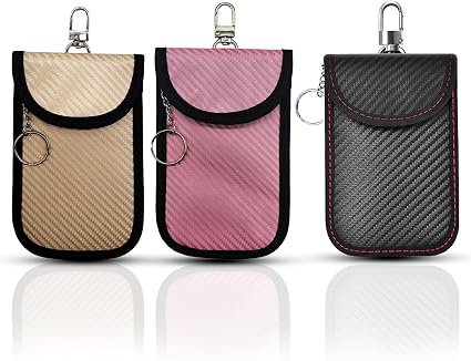Faraday Pouch for Car Keys | 3 Pack Car Key Signal Blocking Pouch | Anti-Theft Keyless Car Key Bag | RFID Blocker & Fob Protection Pouches for Car Security(Pink?Gold & Black)