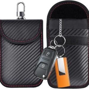 2 PCS Black Faraday Pouch,Car Key Signal Blocking Bag,Prevent Keyless Car Theft, Jammer Signal Blocker,Key Fob Protection Pouches with Metal Clip - Small