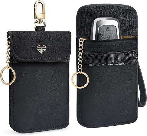 ELECTOP Faraday Bags, 2 Pack Faraday Key Fob Protector with Handle, Car RFID Blocking Bag Car Security Protection, Anti-Theft Fob Case