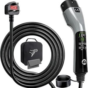 EV Charger Cable Type 2 to 3 Pin Plug UK 10M | Adjustable,Granny Charger with LED Display & Timer,Type 2 EV Charging Cable 3 Pin EV Charger,Use For EVs...