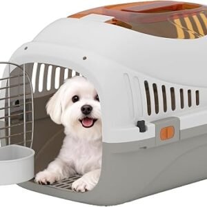 PawHut Plastic Cat Carrier Top Load for Small Dogs and Cats 49 x 32 x 31 cm | Transport Pet Carrier Travel Box, Max 4 KG, Steel Door, Feed Bowl, Secure Lock