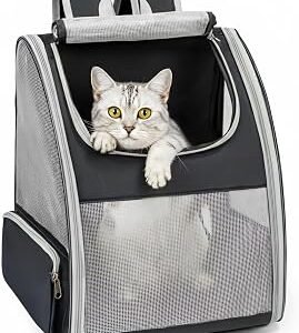 Conlun Cat Backpack Carrier for Small Dogs and Cats Fit Up to 7kg,Small Dog Backpack,Expandable & Foldable with 3-Side Mesh Windows,Pet Carrier for Travel & Hiking Friendly,Grey
