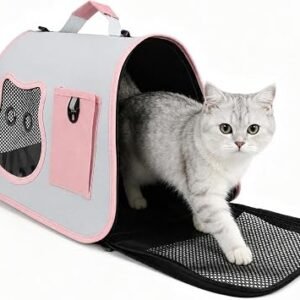 Foldable Cat Carrier, Travel Pet Carrier Bag with Shoulder Strap for Cats (Pink)