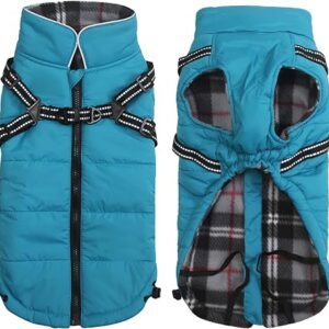 Warm Pet Dog Coats and Jackets,Waterproof Reflective Pet Dog Harness Vest Winter Puppy Clothes with Chest Strap, Outdoor Walking Adjustable Chest Strap-Blue-M