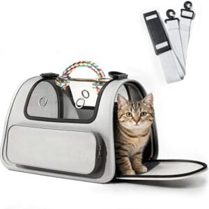 Wolliran Foldable Cat Carrier, Soft-Sided Cat & Dog Travel Bag, Grey | Pet Carrier for Cats & Small Dogs up to 5KG. Soft-sided, Airline-approved,...