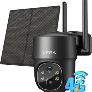 Xega Outdoor 4G Solar PTZ Security Camera with SIM Card, No Wi-Fi | 2K HD, Rechargeable Battery, Wireless, 355°/90° Pan/Tilt, Night Vision, Motion Detection...