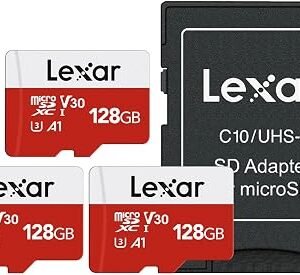 Lexar Micro SD Card 128GB 3 Pack E Series, Up to 100MB/s, microSDXC | UHS-I, U3, V30 , A1, Class10, High Speed TF Card, SD Card with Adapter