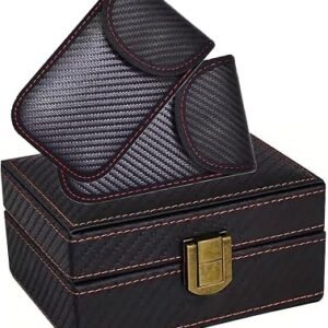 KAV Faraday Box with 2 Faraday Pouches - RFID Signal Blocking Car Key Fob Protector, Anti-Theft Keyless Entry Case for Keys, Phones & Cards, Durable Carbon Fiber Design with PU Leather & Wood