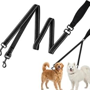 Double Ended Lead for Dogs, Two Point Control Dog Lead for 2 Dogs, Simple Black Double Dog Leash for Daily Walking and Training