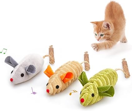 Potaroma Cat Toys: 3pcs Squeak Mice Interactive Catnip Silvervine Animals