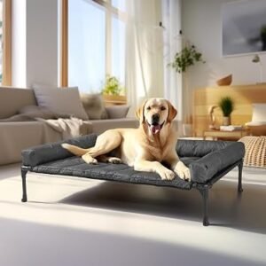 Veehoo Large Raised Elevated Dog Bed - Washable Removable Bolster, Outdoor