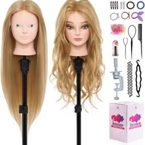 60% Real Human Hair Mannequin Head 24" Hairdressing Practice Head
