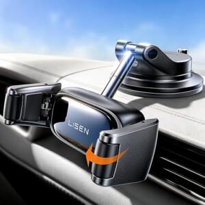 LISEN Car Phone Holder [2026 Industry-First] Dashboard/Windscreen Mobile Car Phone Mount Suction Phone Holder for Cars for iPhone 17 16 Pro Max Samsung S26 Gadgets,Black Medium
