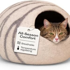 MEOWFIA Cat Cave - New Zealand Wool Bed for Indoor Cats (Light Grey)