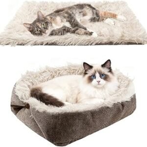 64x55 cm Foldable Convertible Cat Beds, Function 2 in 1 Soft Plush Blanket