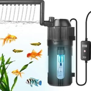 400L/H Fish Tank Filter with UV Light and Timer, 5-in-1 Filter Pump with Aeration & Spray Bar, for 15-80L tank