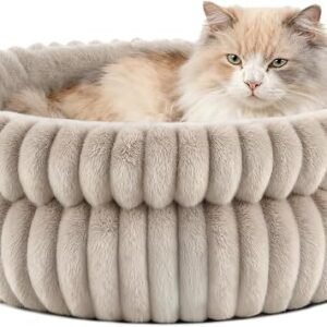 EDMIENS Cat Bed for Indoor Cats Dogs Pet, 51x51x20cm Round Washable Cat Beds Small Kitten Bed, Non-Slip Fluffy Calming Pets Beds with Removable Cushion for Home Medium Puppy, Small Dog, Cats Indoor