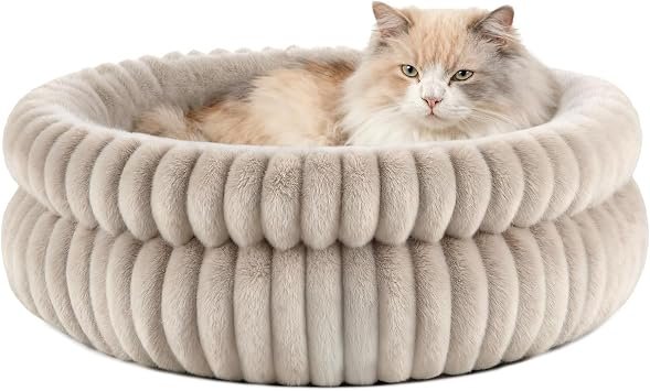 EDMIENS Cat Bed for Indoor Cats Dogs Pet, 51x51x20cm Round Washable Cat Beds Small Kitten Bed, Non-Slip Fluffy Calming Pets Beds with Removable Cushion for Home Medium Puppy, Small Dog, Cats Indoor