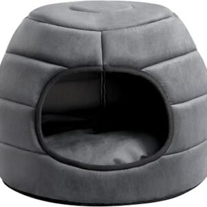 Hollypet Coral Velvet Cat Bed, 2-in-1 Foldable Cat Cave Pet Bed for Cats and Small Dogs, Dark Gray S