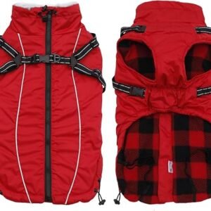 Geyecete Winter Warm Coat with Super inner fleece Dog Jacket Windproof snowproof with Buckle and D-Ring with hood,Pet outdoor jacket - Red - S