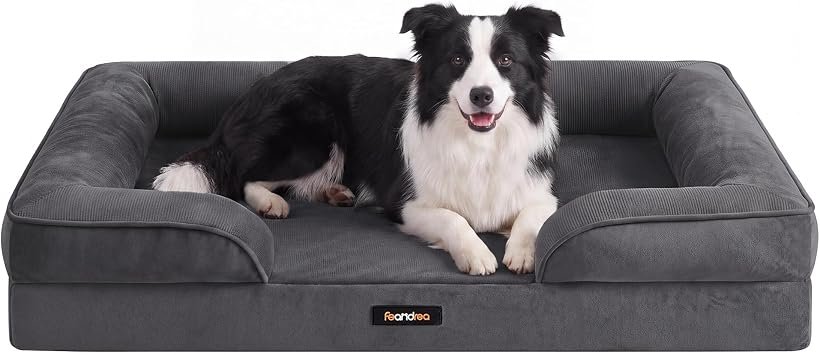 Feandrea Orthopaedic Dog Sofa Bed, XL, Raised Sides, Non-Slip Bottom
