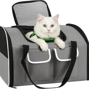 Cat Carrier, Airline-Approved Pet Travel Bag for Small Cats & Dogs up to 10 kg, Foldable Design with Lockable Zippers, Waterproof Base & Plush Cushion, 49?30?33 cm