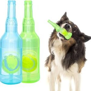 CMANLNYK 2 Pcs Squeaky Dog Toys - Ball in A Bottle, Indoor & Outdoor Dog Chew Toy, Interactive Dog Toys for Small & Medium Dogs (Green, Blue)