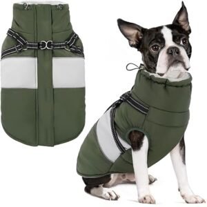 AOFITEE Dog Coat for Small Dogs Warm Dog Jacket with Harness Built in | Waterproof Dog Winter Coat with Furry Collar, Reflective Pet Puffer Jacket Snowsuit...
