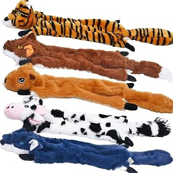 SHARLOVY Dog Squeaky Toys 5 Pack, Pet Crinkle Toy No Stuffing Animals Plush | Dog Chew for Large and Medium, Small Puppy Teething for Boredom
