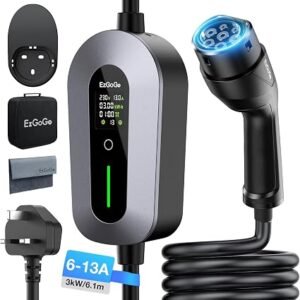 EzGoGo EV Charger 3 Pin Plug 20Ft/6.1M 3kW 6-13A Type 2 Charging Cable | IP65 Waterproof Car Charging Cable, 1-12h Delayed Charging, Plug & Play,...