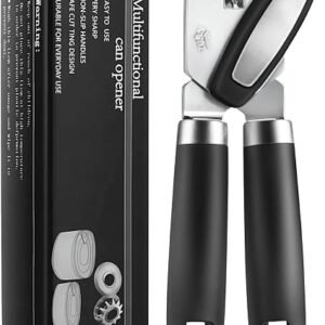 Tin Opener Manual, Multifunctional Stainless Steel Heavy Duty Can Opener Handheld, Easy Turn Knob & Bottle Opener, Can Opener that Works for Arthritis Hands ? Black