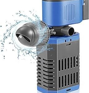 8W Fish Tank Filter, Internal Aquarium filter with 900L/h Flow for Clean Water, Adjustable Air Flow, Air Pump, Silent, Make Waves