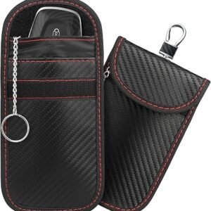 Faraday Bag for Car Keys, [2 Pack] Diyife Upgraded Anti Theft Car Key Signal Blocker Pouch with Welt & Hook Securing Keyring, RFID Key Pouch for Keyless Cars, Antitheft Key Fob Protector (Black)
