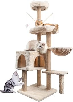 HOMIDEC 145cm Cat Tree Tower, Cat Scratching Post for Indoor Cats, Beige