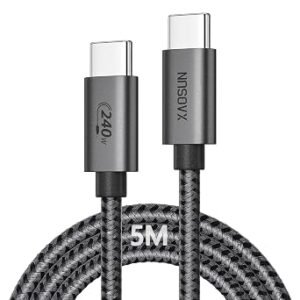 XAOSUN 240W USB C to USB C Cable, USB C 2.0 Fast Charging Cable, Grey 5M