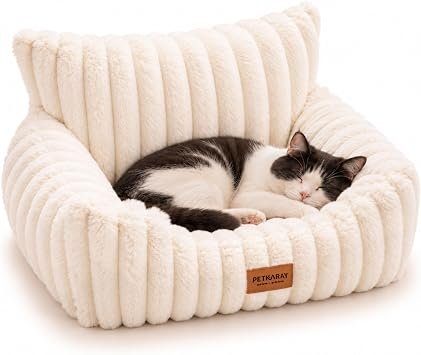 PETKARAY Cat Bed, 61 cm Cat Sofa Bed, Soft Fluffy Cat Couch for Indoor Cats