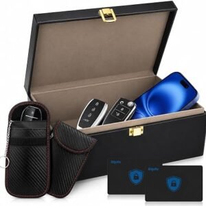 Diyife XL Faraday Box for Car Keys and Phones, with Pouch & Blocker Cards | 7.5x4.7in, 8-12 Car Keys Capacity, Premium Leather, Double Shielding Fiber,...