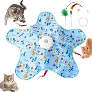 Interactive Cat Toys for Indoor Cats, Automatic Hide and Seek Toy with Moving Feather & Squeaky Mouse, 3 Modes Touch Activated Teaser, Type-C Rechargeable Cat Toy, Blue