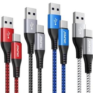 USB C Charger Cable 2M 4-Pack, USB A to USB Type C Braided 3A Fast Charging