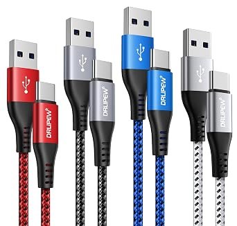 USB C Charger Cable 2M 4-Pack, USB A to USB Type C Braided 3A Fast Charging