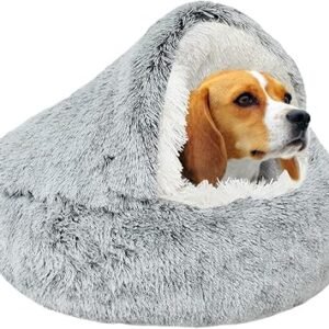 YAGE Calming Dog Bed Fluffy Plush Pet Bed under 10kg,Washable Anti Anxiety Small Medium Dog Bed,Indoor Cats Dogs Soft Warm Donut Cave Bed Patent No.: 6242416(Grey)