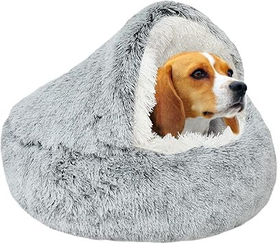 YAGE Calming Dog Bed Fluffy Plush Pet Bed under 10kg,Washable Anti Anxiety Small Medium Dog Bed,Indoor Cats Dogs Soft Warm Donut Cave Bed Patent No.: 6242416(Grey)