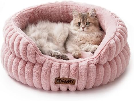 EDAGNY Calming Donut Cat Bed for Indoor Cats Anti-anxiety Small Dog Bed, Pink S